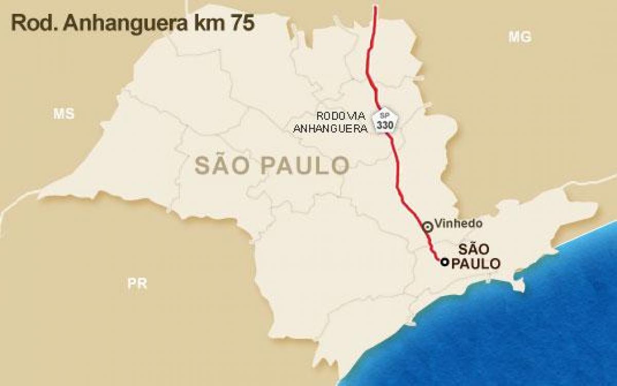 Map of Anhanguera highway - SP 330
