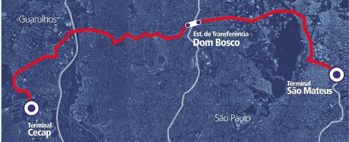 Map of corredor BRT metropolitano Perimetral Leste