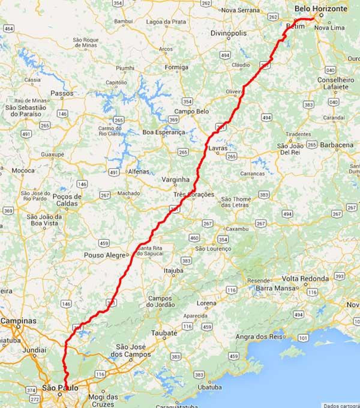 Map of Fernão Dias highway - BR 381