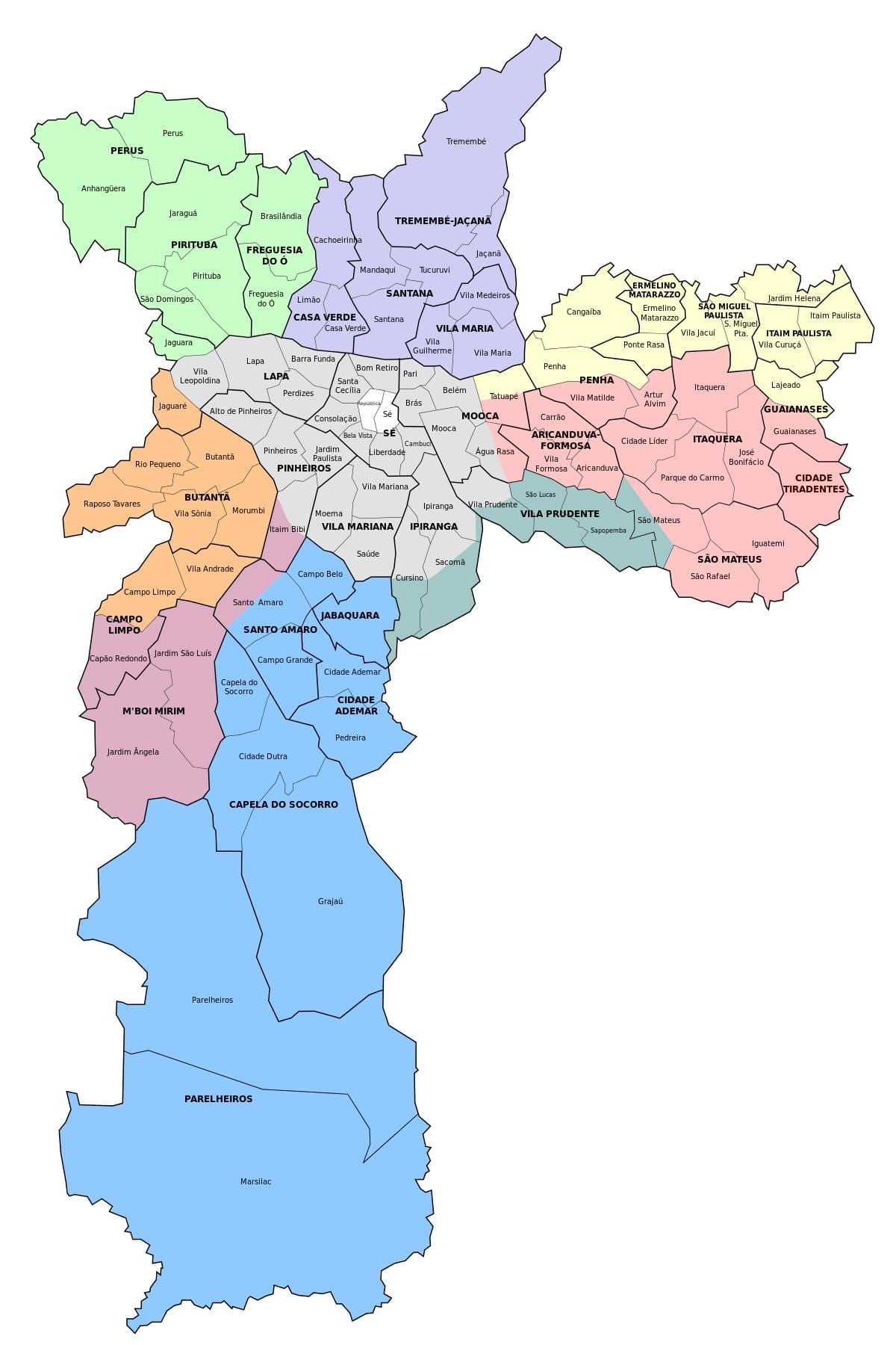 Map of administrative zone of São Paulo