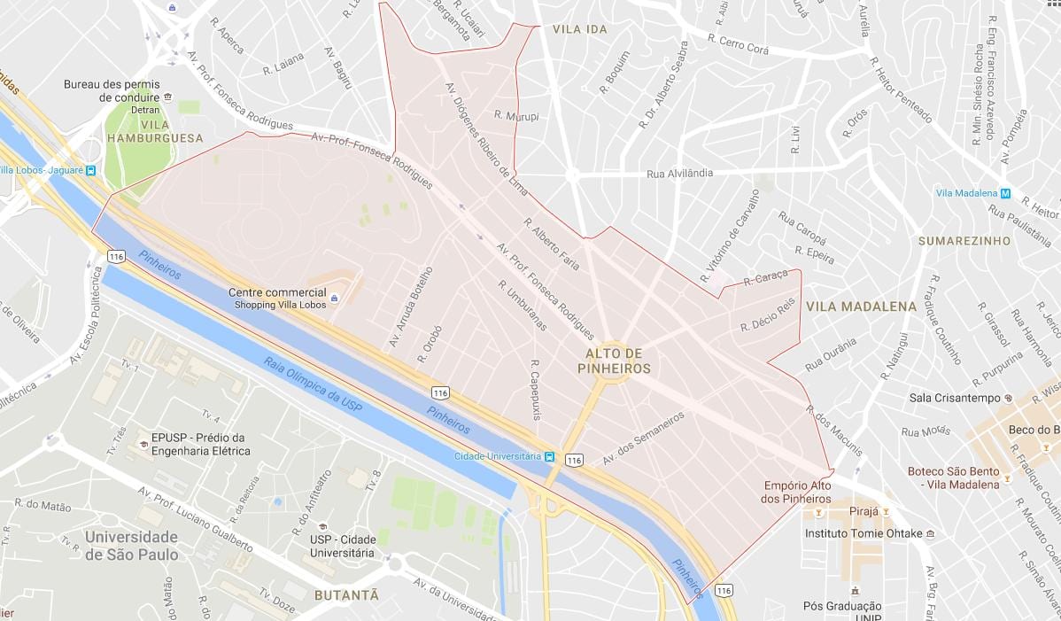 Map of Alto de Pinheiros São Paulo