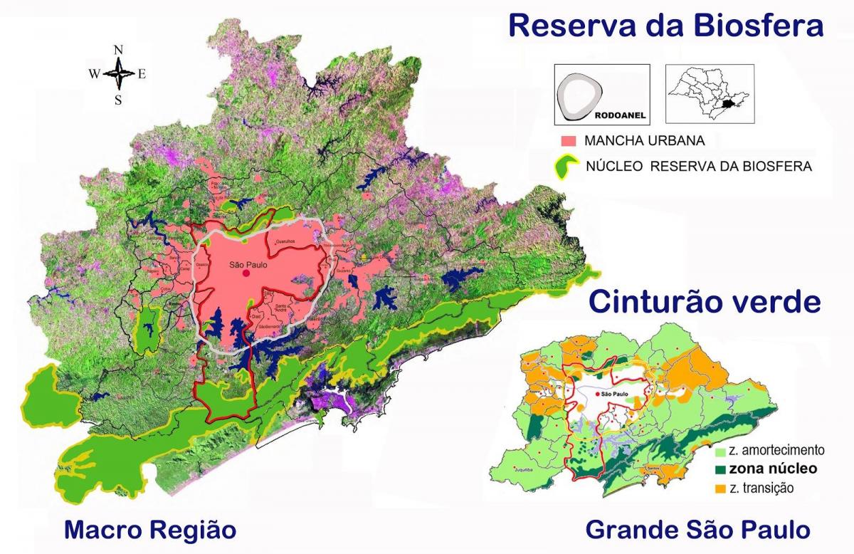Map of biosphere reserve of the green belt of São Paulo