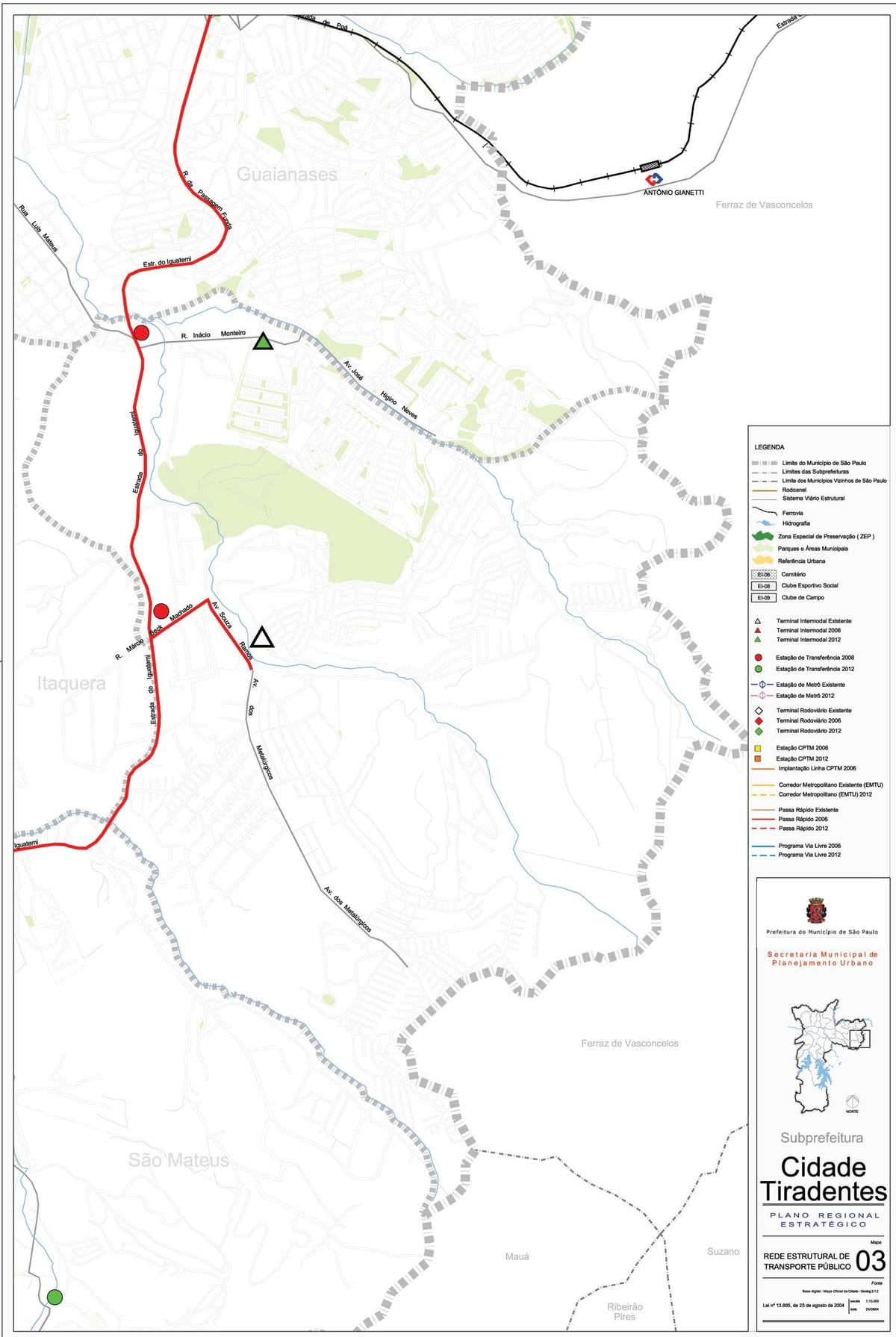 Map of Cidade Tiradentes São Paulo - Public transports