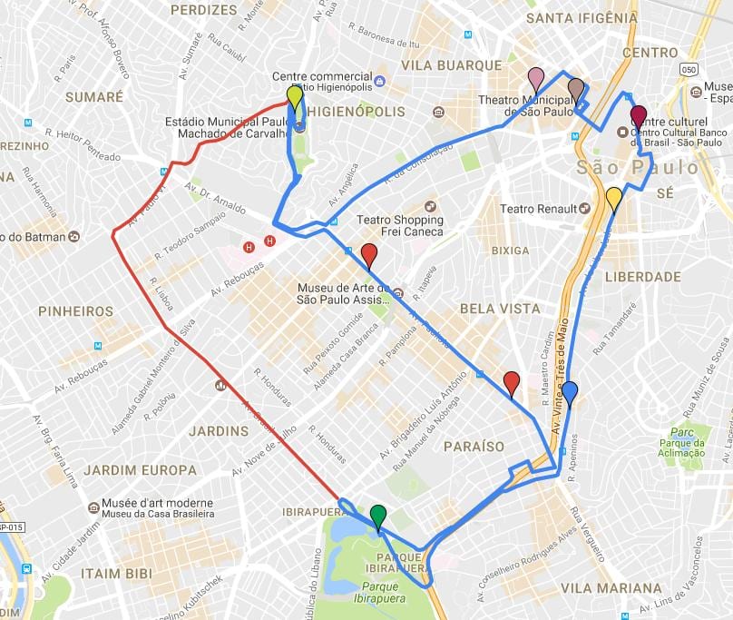 Map of circular turismo São Paulo - Lines