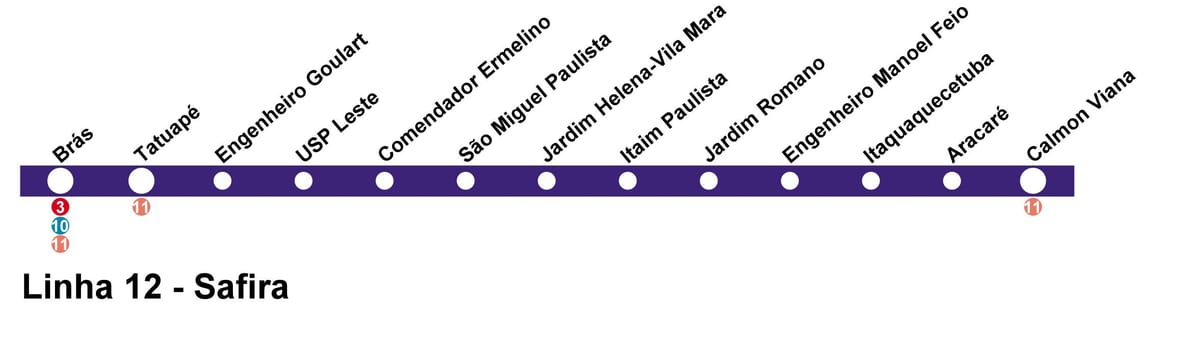 Map of CPTM São Paulo - Line 12 - Sapphire
