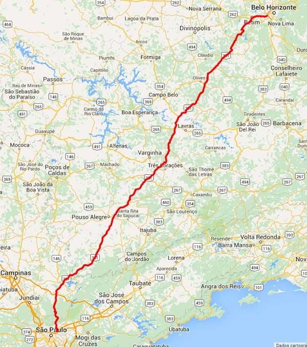 Map of Fernão Dias highway - BR 381