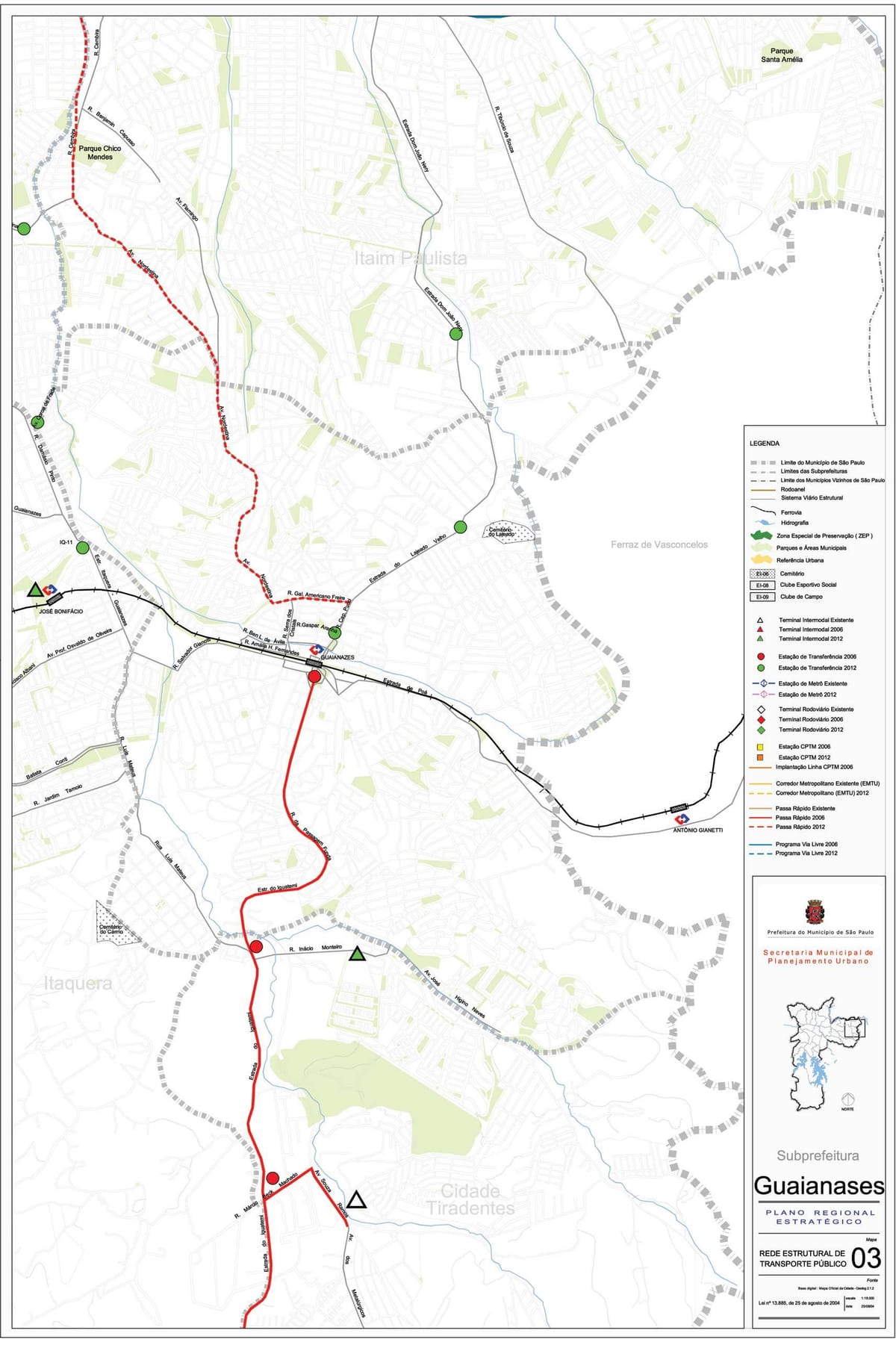 Map of Guaianases São Paulo - Public transports