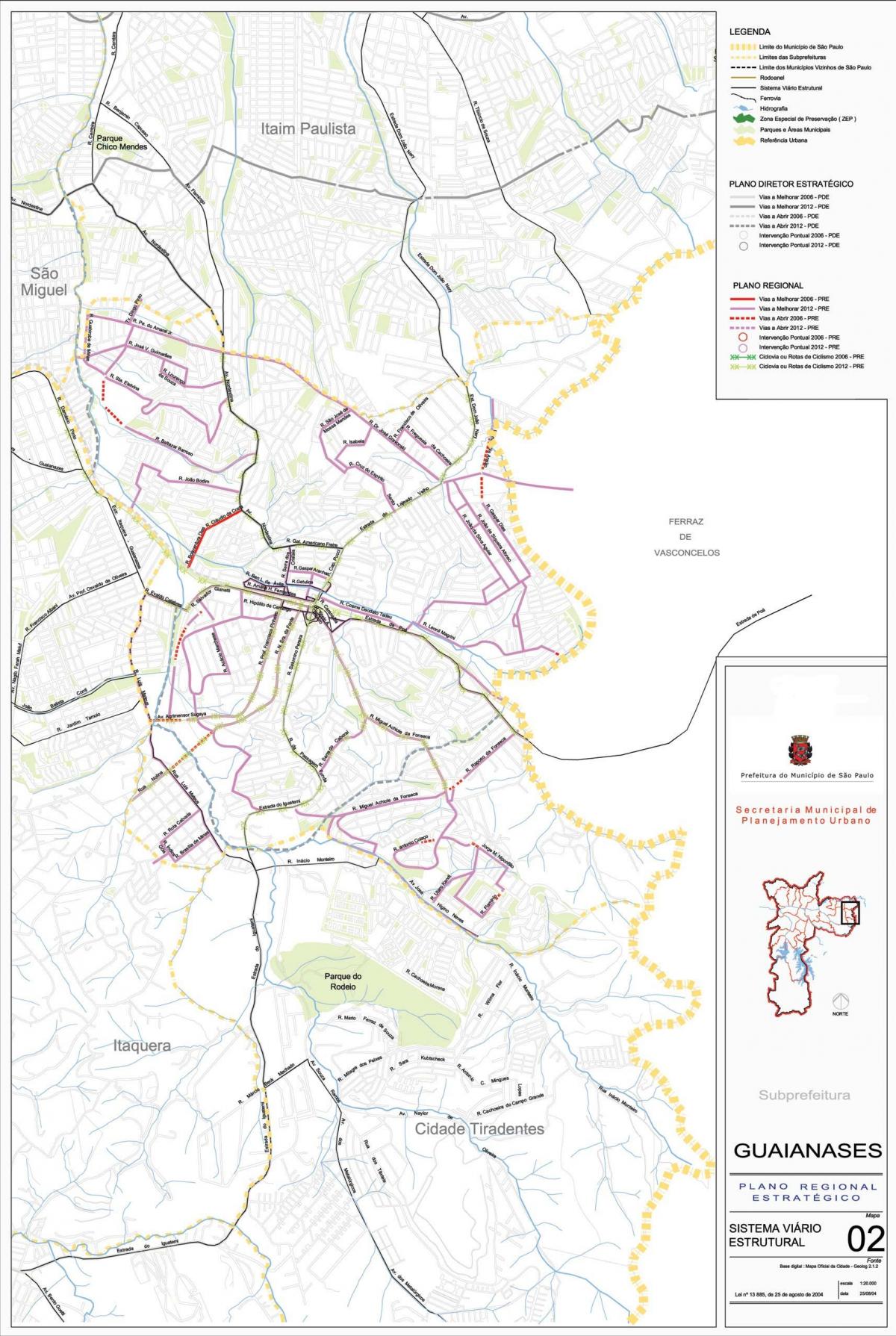 Map of Guaianases São Paulo - Roads