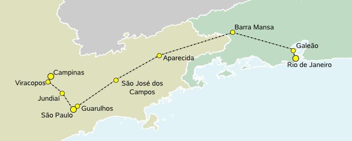Map of high-speed train São Paulo