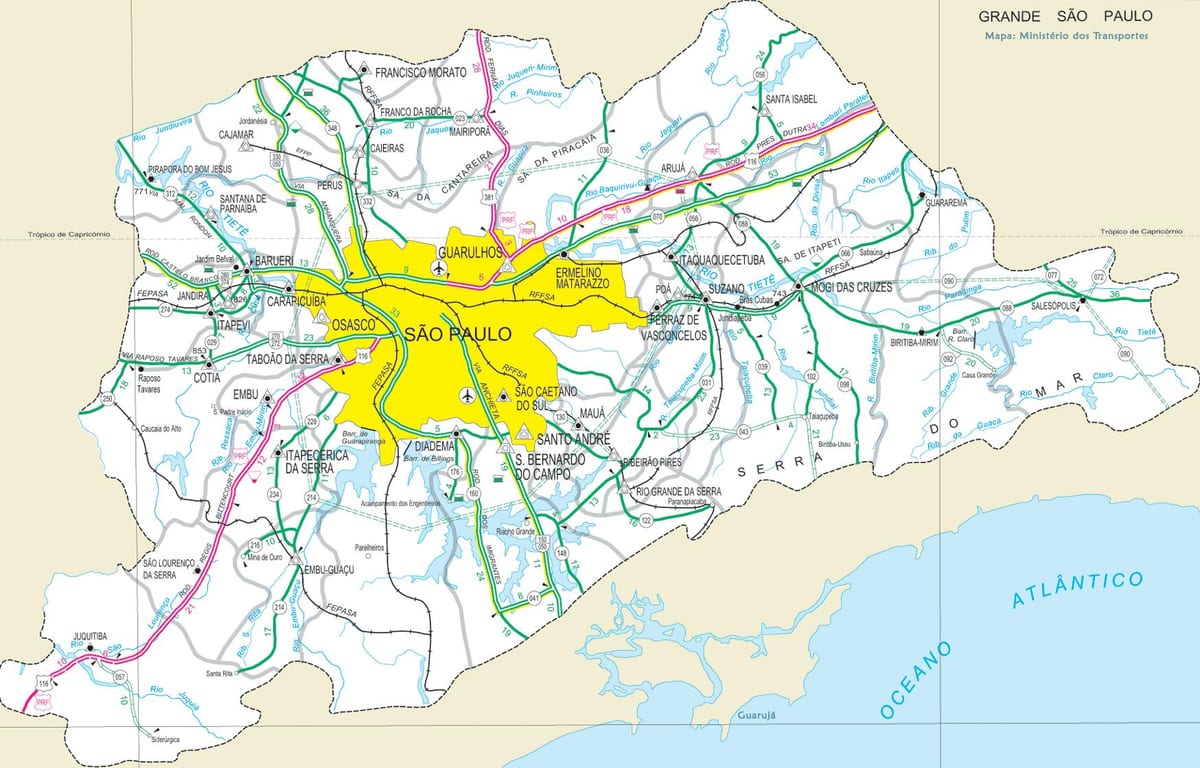 Map of highways outskirts of São Paulo