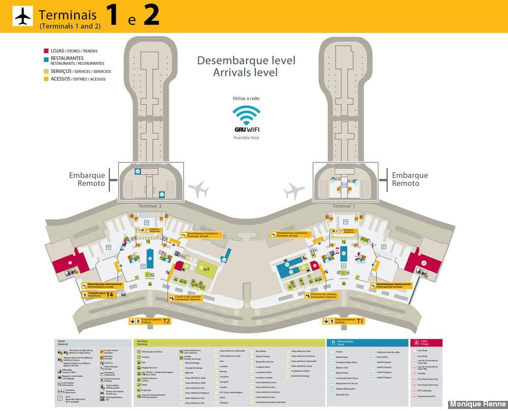 Map of international airport São Paulo-Guarulhos - Terminals 1 et 2