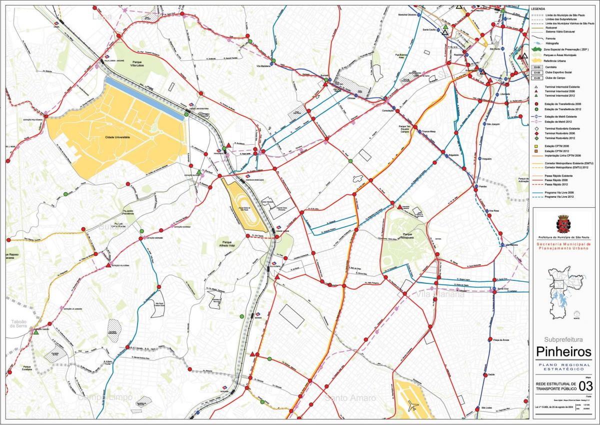 Map of Pinheiros São Paulo - Public transports