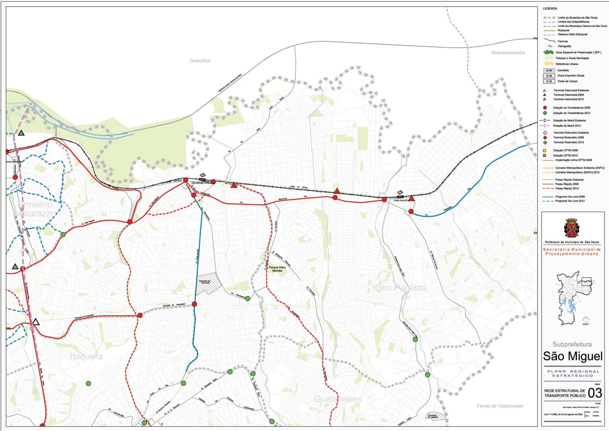 Map of São Miguel Paulista São Paulo - Public transports