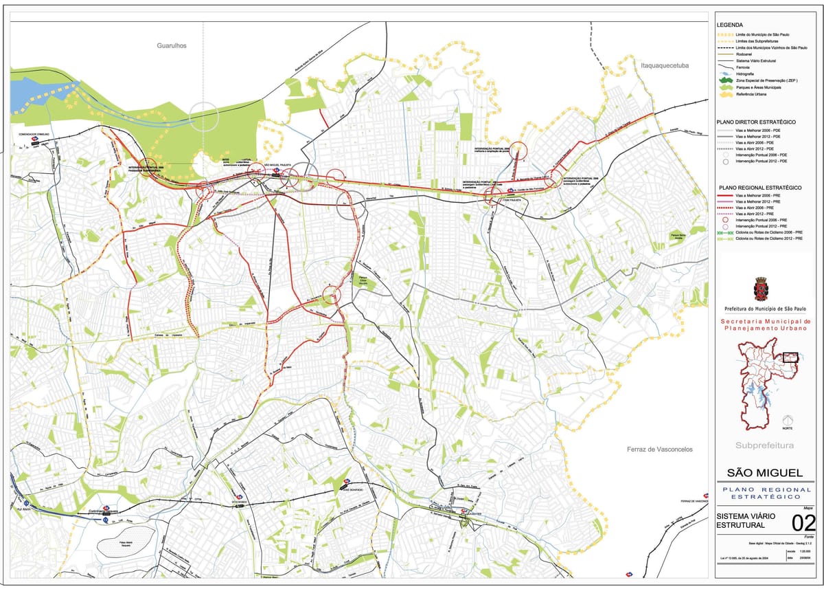 Map of São Miguel Paulista São Paulo - Roads