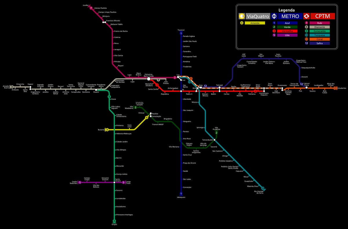 Map of São Paulo CPTM metro