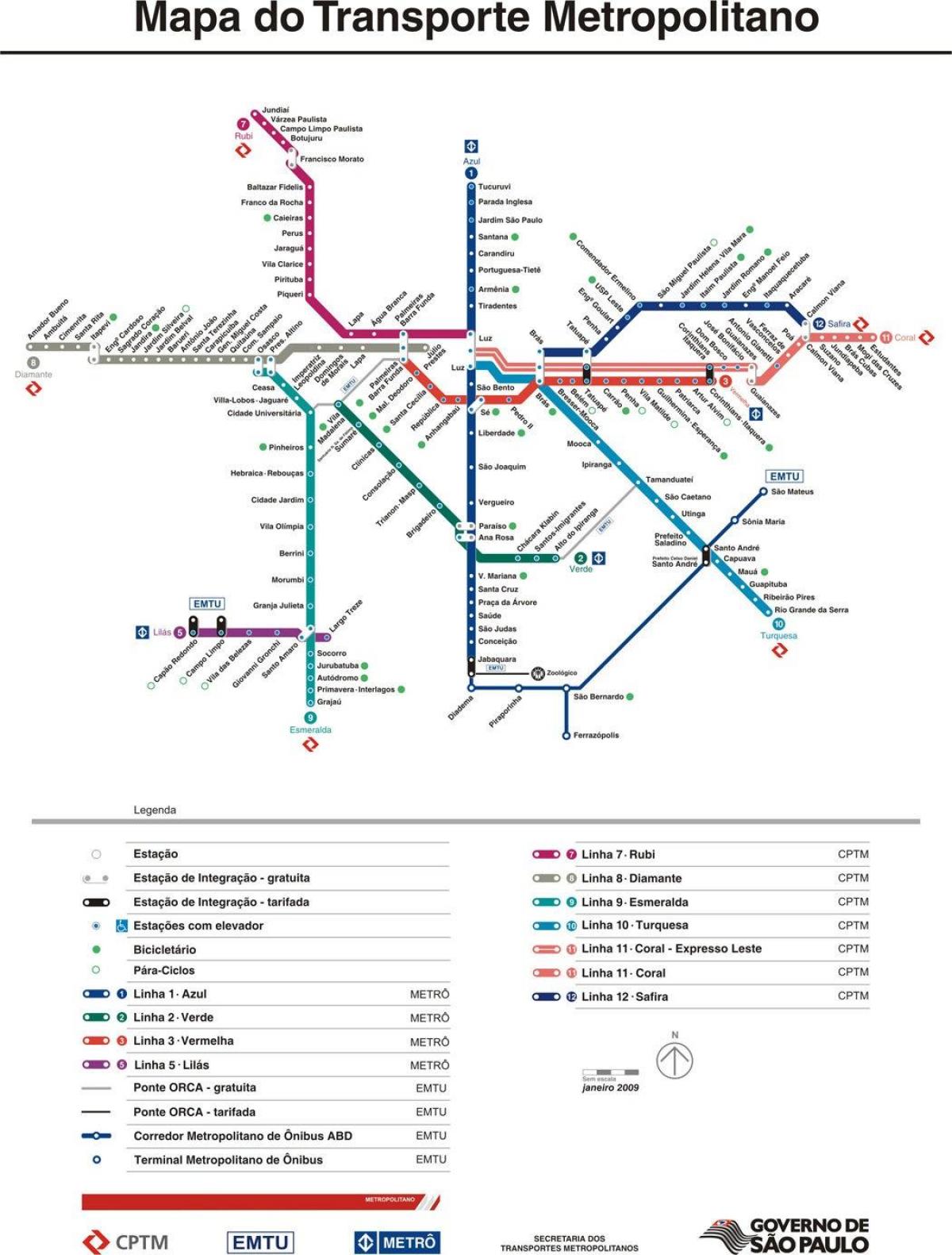 Map of São Paulo CPTM transport