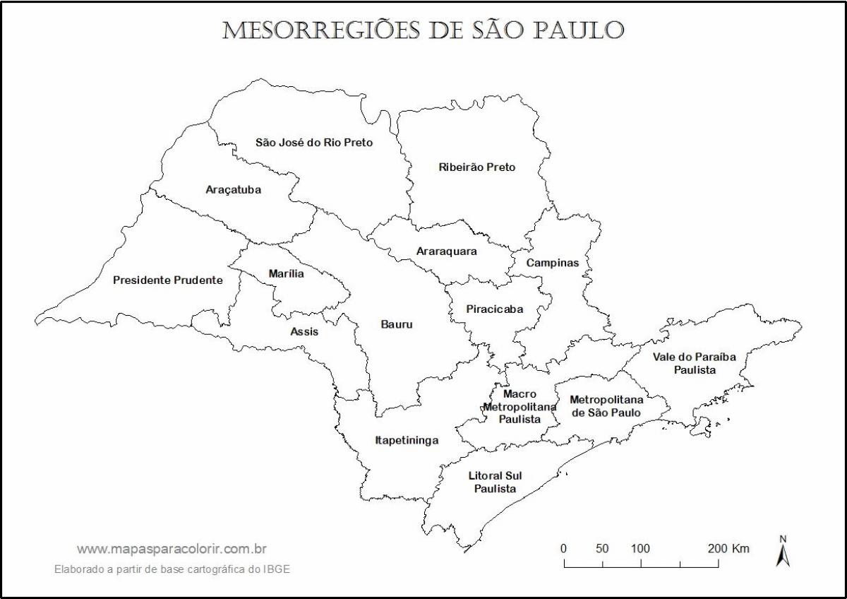 Map of São Paulo virgin - regions names