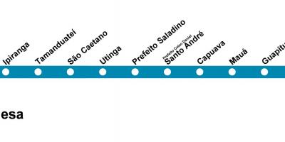 Map of CPTM São Paulo - Line 10 - Turquoise