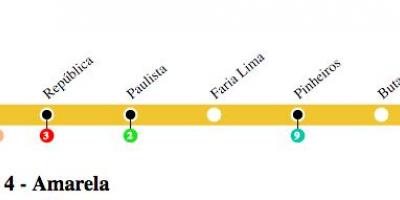 Map of São Paulo metro - Line 4 - Yellow